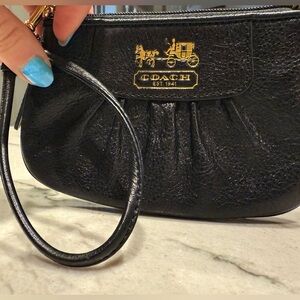 Coach Madison Black and Gold Pleated Wristlet